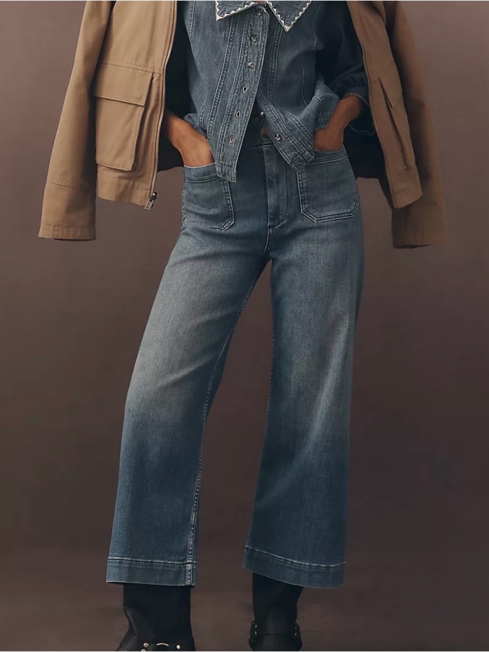 Maeve Wide-Leg Cropped Jeans in Medium Wash Blue